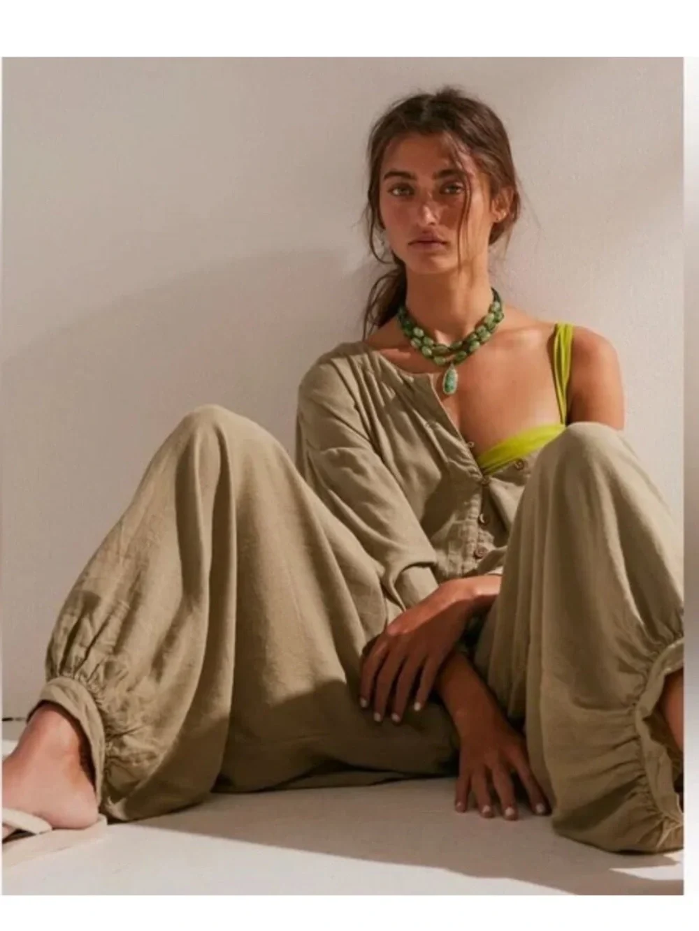 Free People Calsi Jumpsuit in Moss Green Romper XS